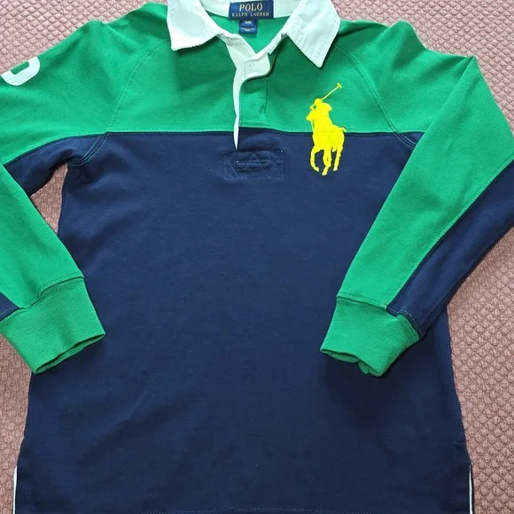 Polo by Ralph Lauren Kids Green and Navy Long Sleeve Shirt - Picture 1 of 10
